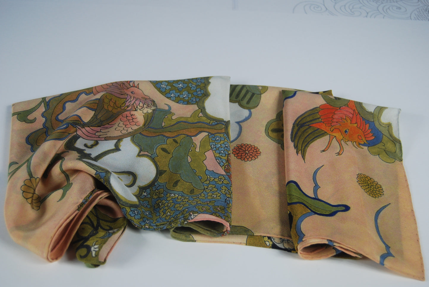 Pink phoenix long silk scarf