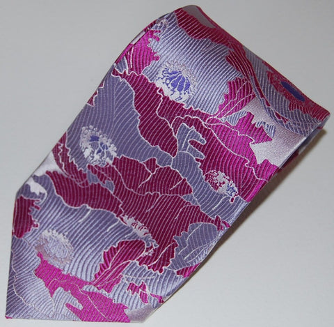 Poppy-Pink, Lilac & Silver  Silk Tie