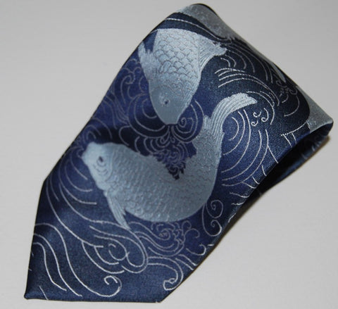 Koi-Blue & Silver  Silk Tie