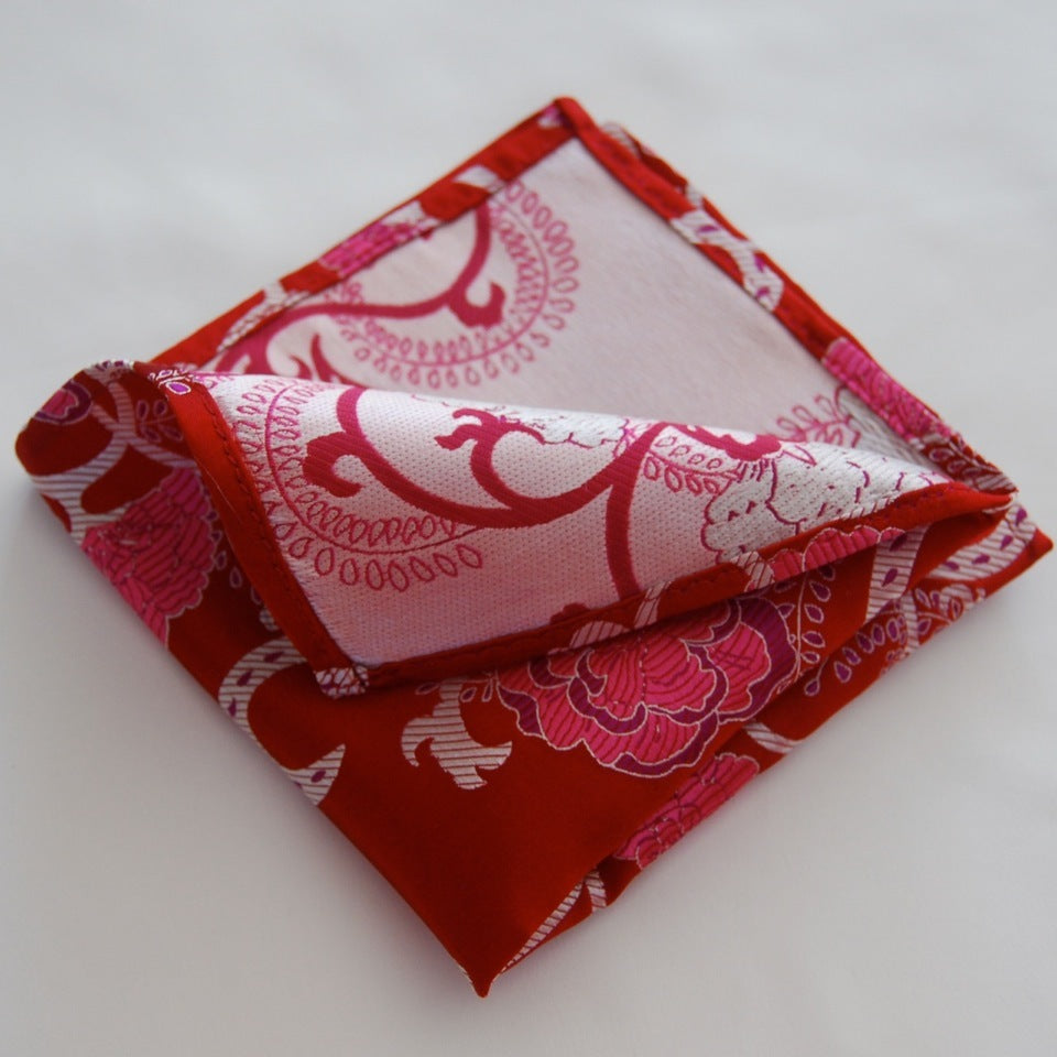 Red Flower Pocket Square