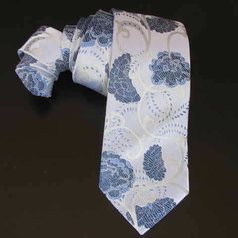 Blue & white Flower silk tie