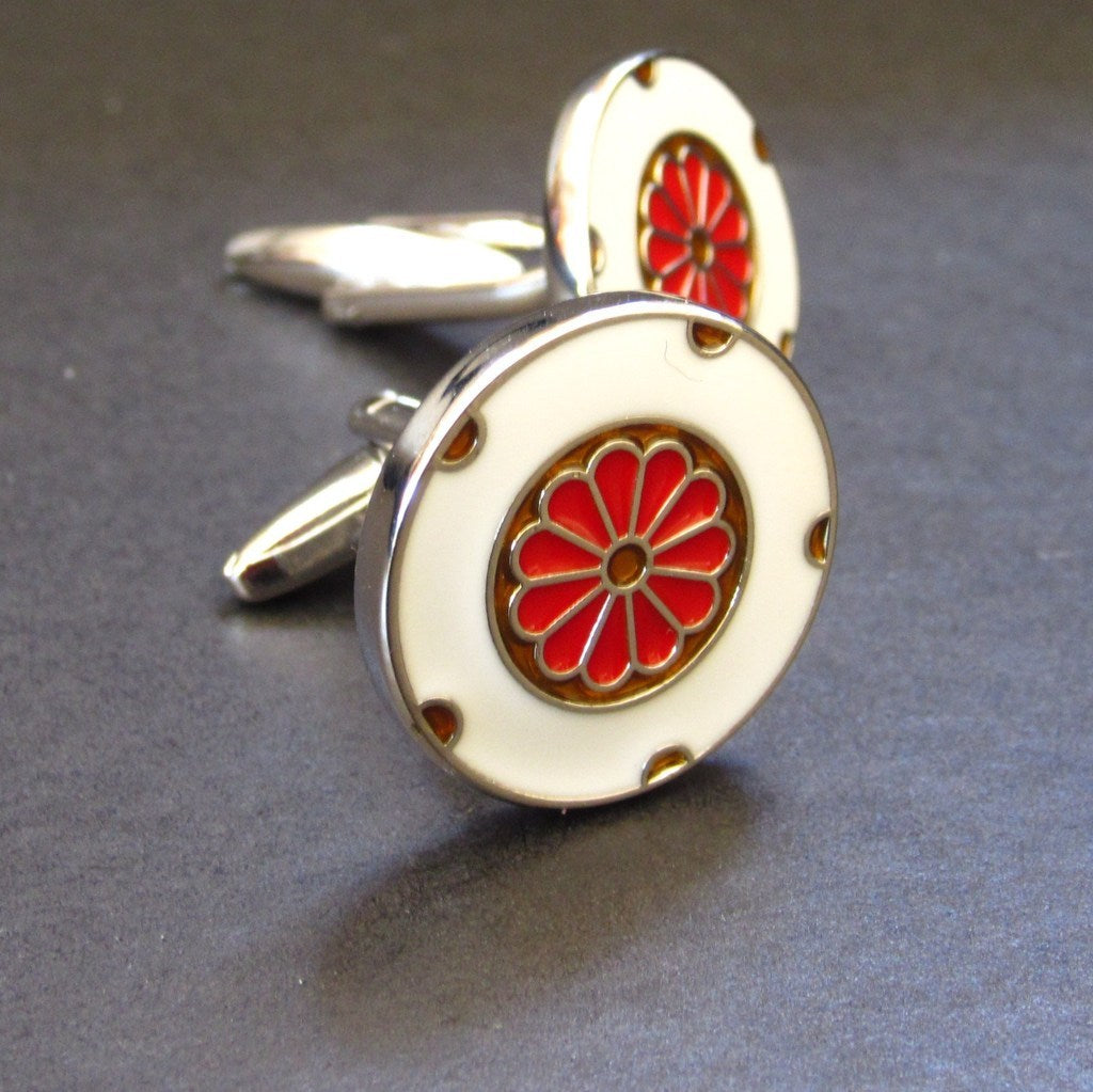 White Cuff Link "Red Flower"