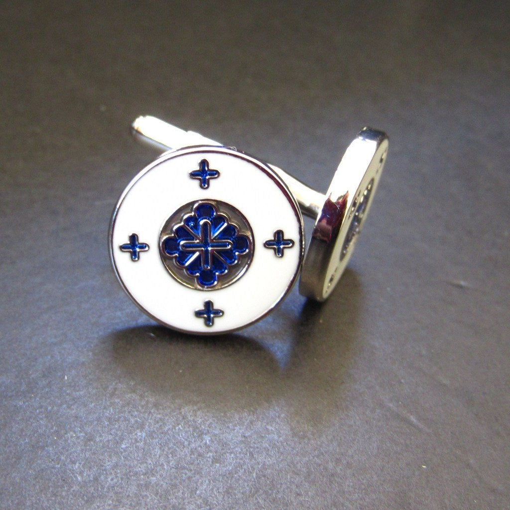 Shield White Blue Cuff Link