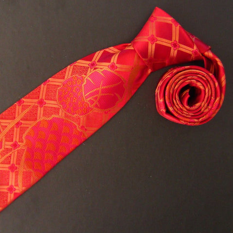 Hydrangea-Red & Gold  Silk Tie