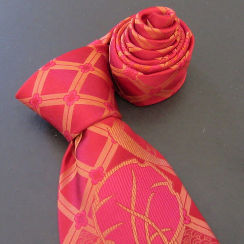Hydrangea-Red & Gold  Silk Tie