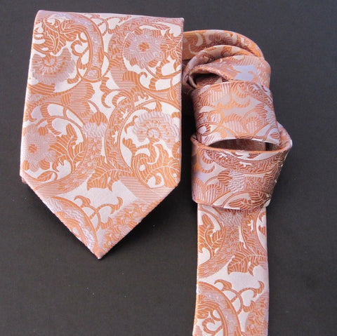 Floral White and Salmon Silk Tie