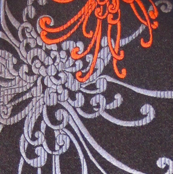 Spider Chrysanthemum - Red, Grey & Black Silk Tie