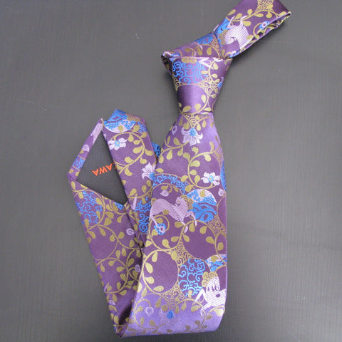 Lilac & turquoise on purple Horse Design silk tie