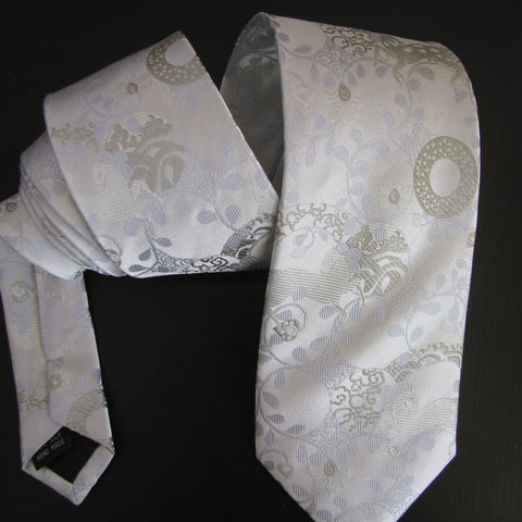 Silver on white Horse Design silk tie