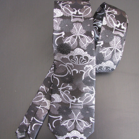Greys on black Vase Design silk tie