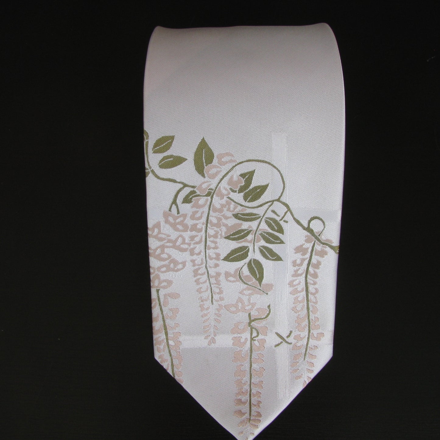 Pink & green on ivory Wisteria Design silk tie