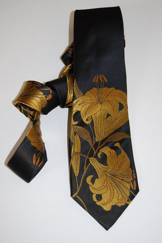Lilium-Black & Gold  Silk Tie
