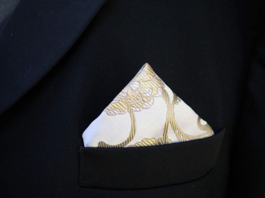 Old gold & pink flower pocket square