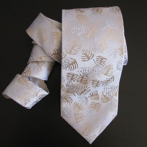 Pastel shades on white Foliage design silk tie