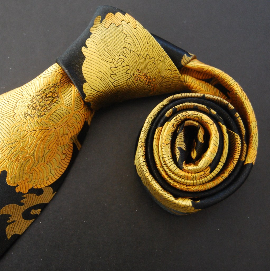 Peony - Black & Gold Silk Tie