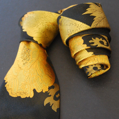 Peony - Black & Gold Silk Tie