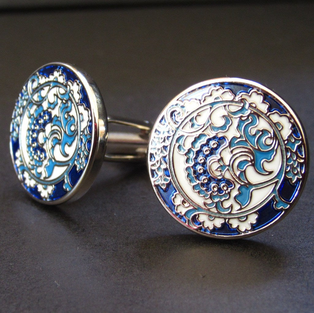 Blue Floral Cuff Link
