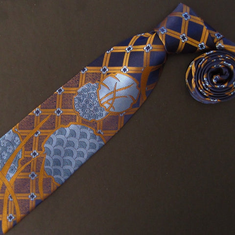 Hydrangea-Blue & Gold  Silk Tie