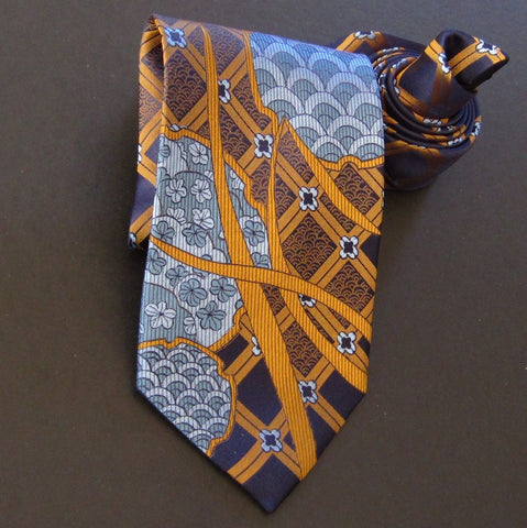 Hydrangea-Blue & Gold  Silk Tie