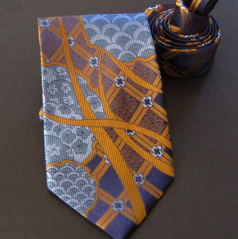 Hydrangea-Blue & Gold  Silk Tie