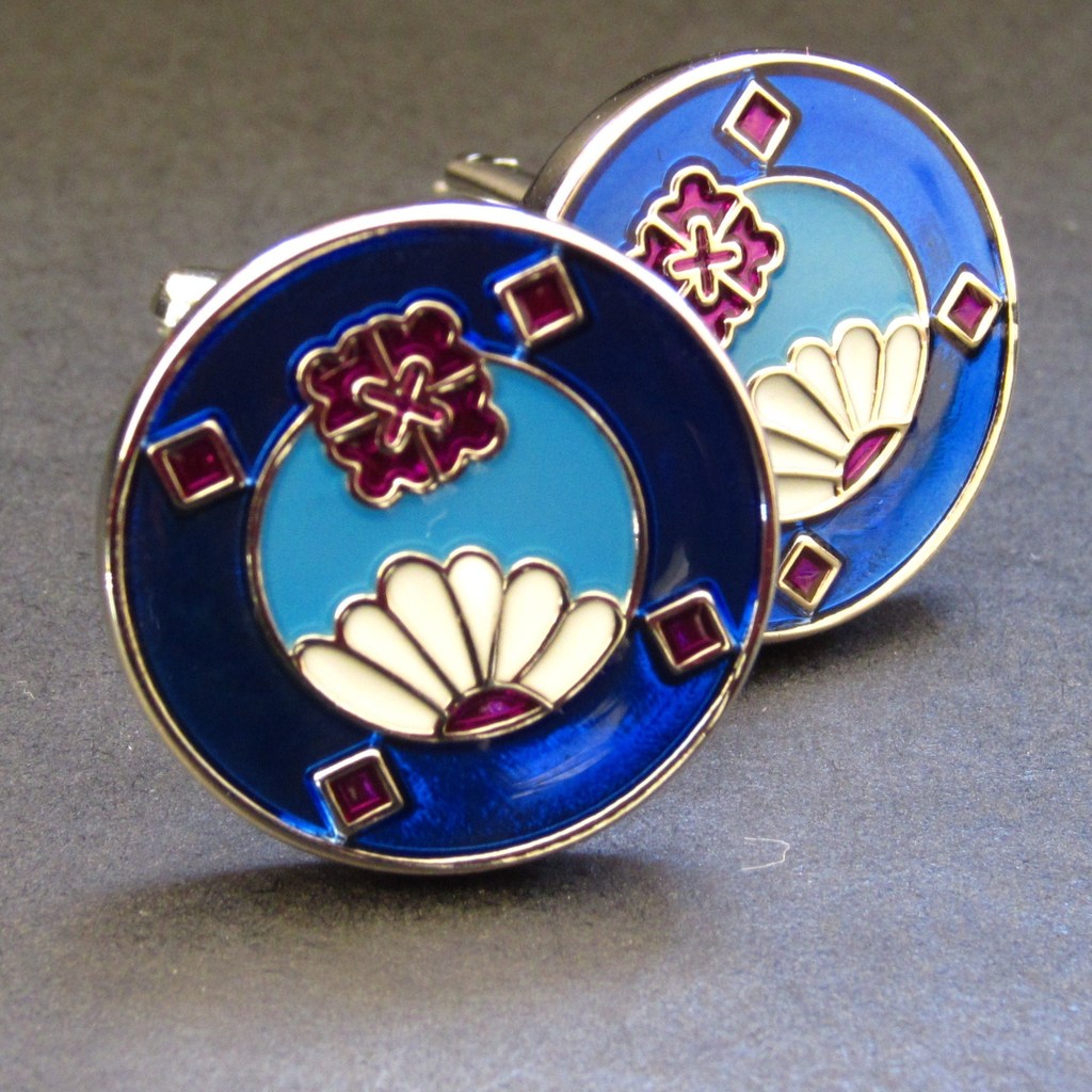 Blue Floral Jewel Cuff Link