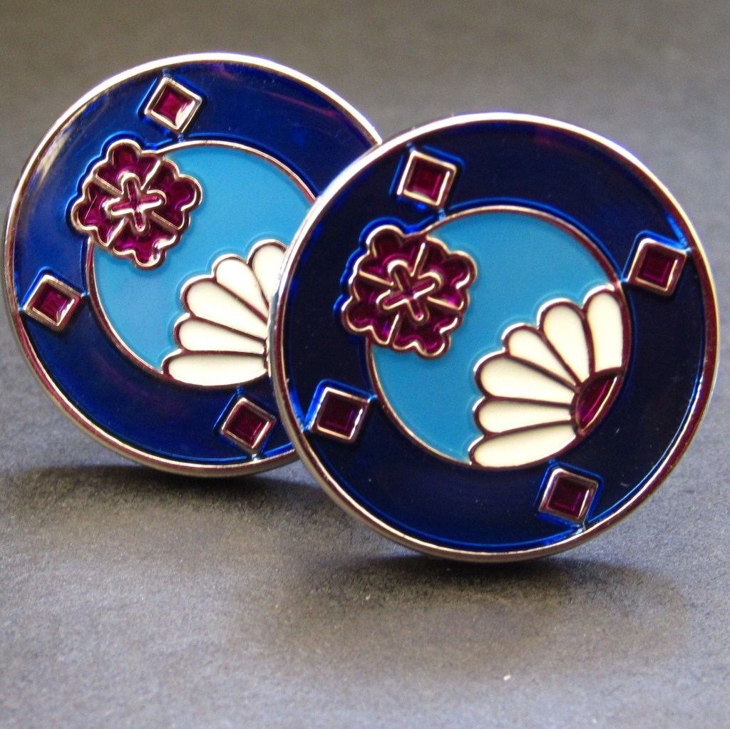 Blue Floral Jewel Cuff Link