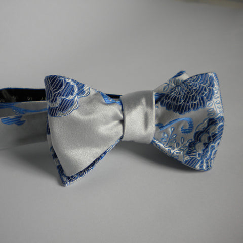 Blue on white bow tie