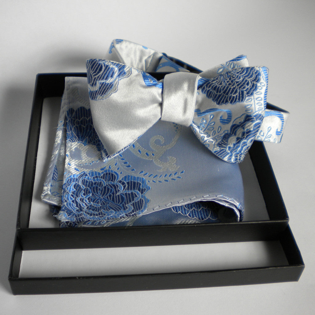 Blue on white bow tie