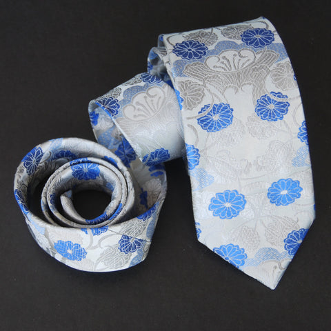 VASE - blue & grey on silver