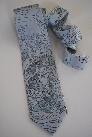 Koi-White  Silk Tie