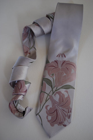 Lilium-White & Pink  Silk Tie