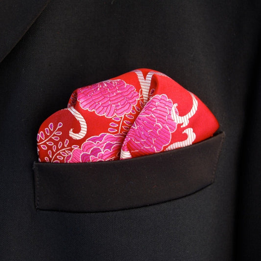 Red Flower Pocket Square