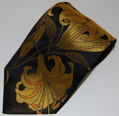 Lilium-Black & Gold  Silk Tie