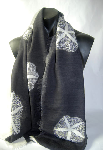 Black Morning Glory Silk Wool Men's scarf