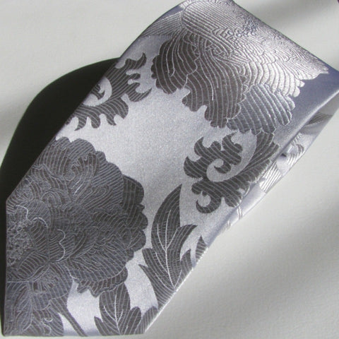 Peony - White & Silver  Silk Tie
