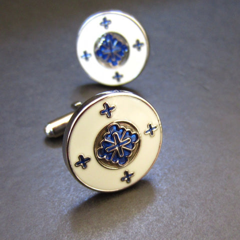 Shield White Blue Cuff Link