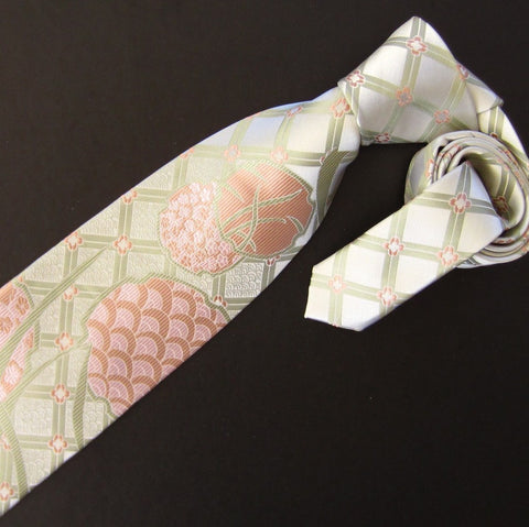 Hydrangea-White & Green  Silk Tie