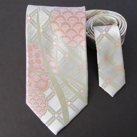 Hydrangea-White & Green  Silk Tie