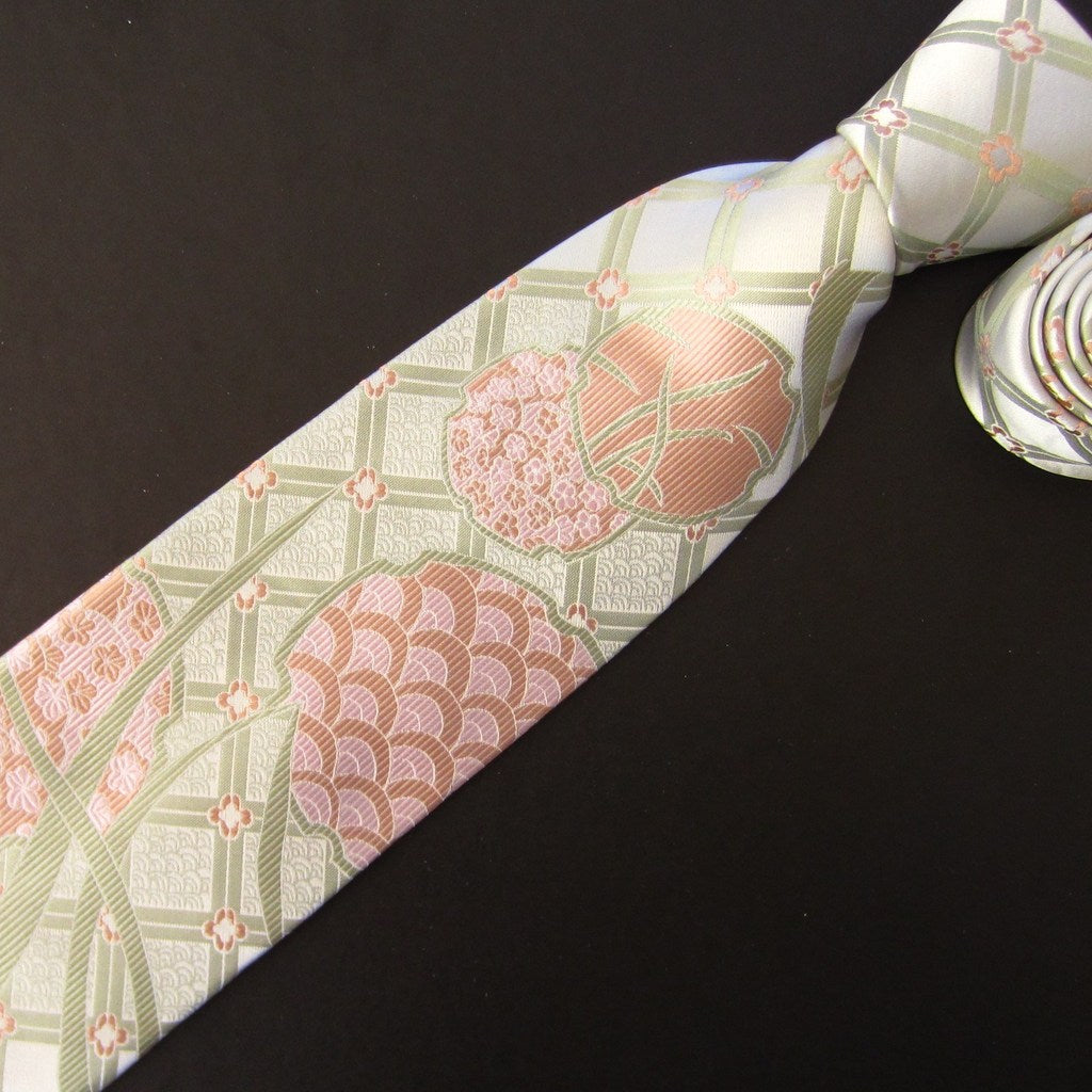 Hydrangea-White & Green  Silk Tie