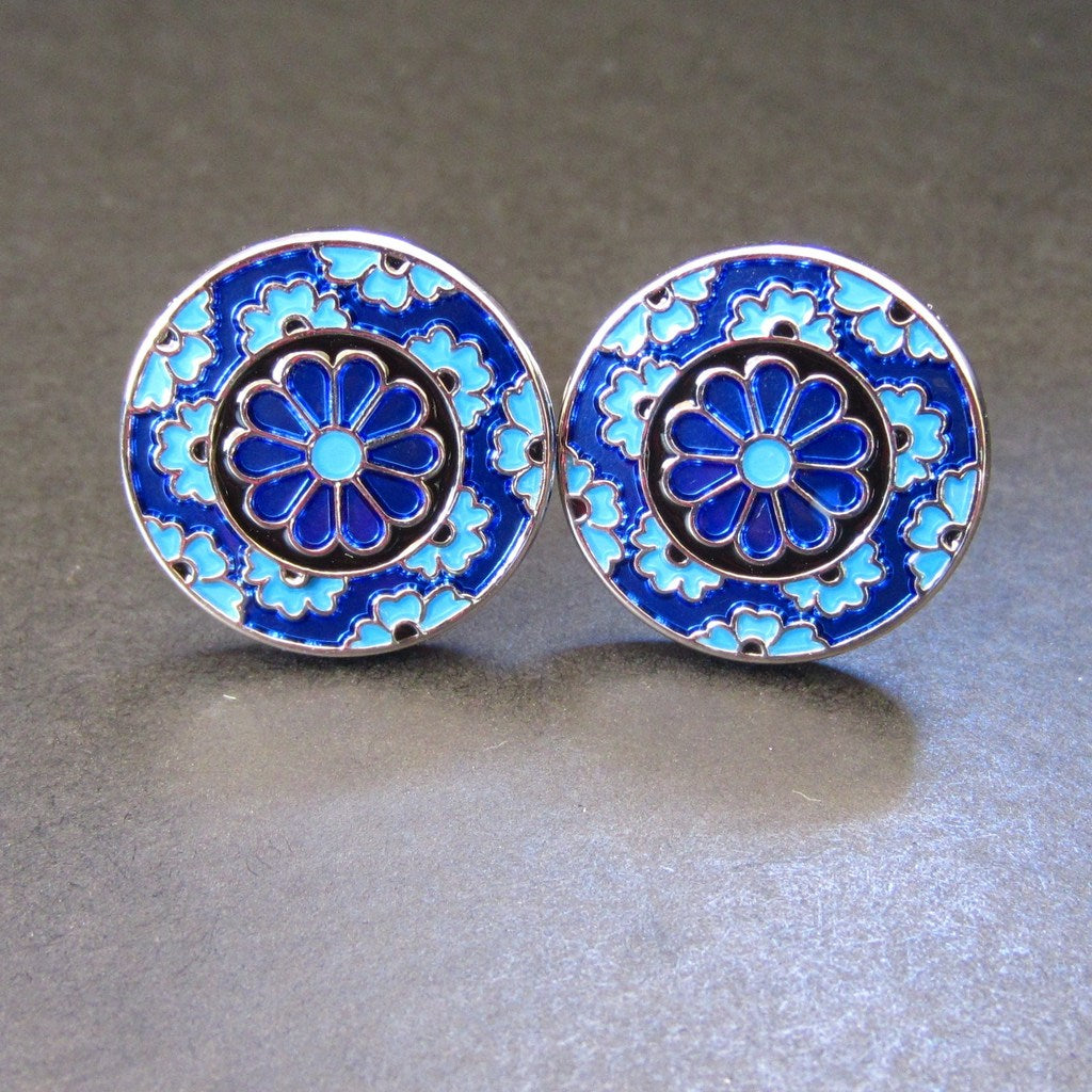 Blue Triple Flower Cuff Link