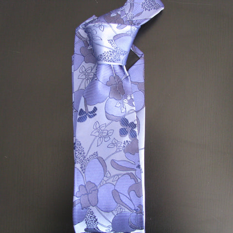 Lilac in shades of blue on palest blue silk tie