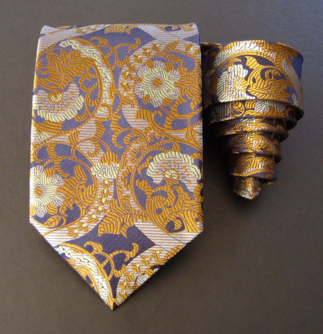 Floral-Blue, Silver & Gold  Silk Tie