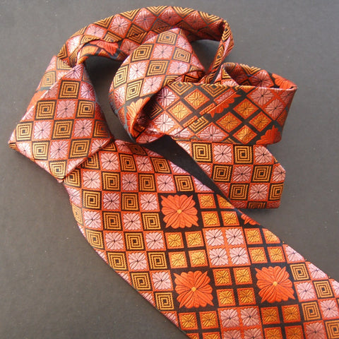 Chrysathemum Diamond-Orange & Pink  Silk Tie