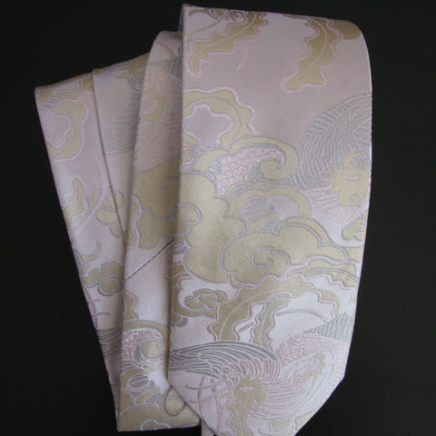 Pheonix-Silver & gold on pink  Silk Tie