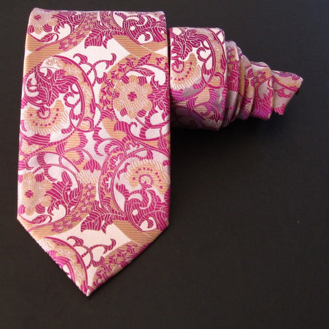 Floral-White & Pink  Silk Tie