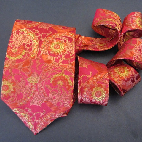 Floral-Red & Gold  Silk Tie