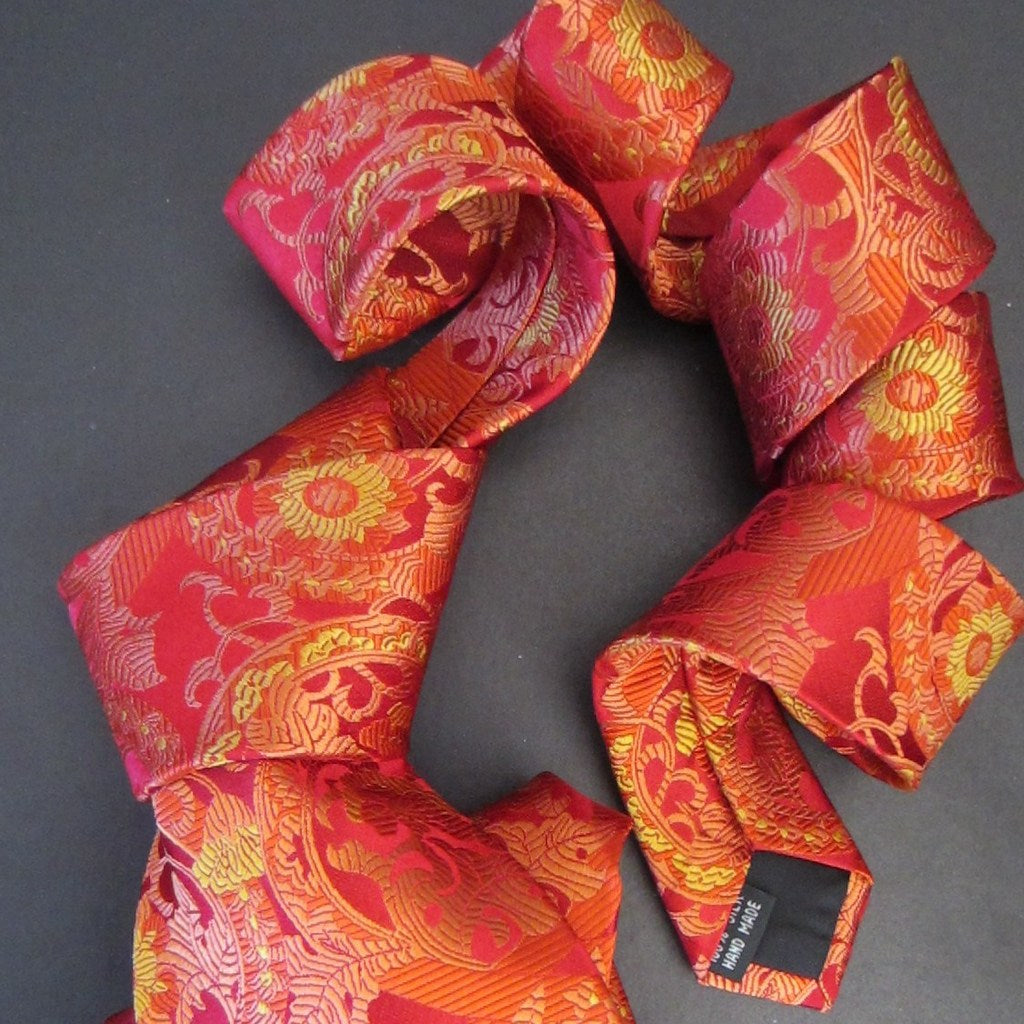 Floral-Red & Gold Silk Tie