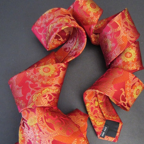 Floral-Red & Gold  Silk Tie
