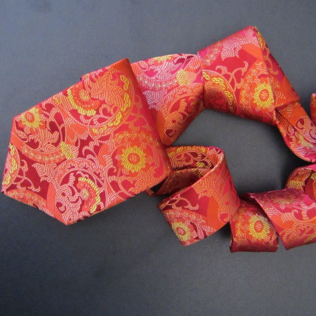 Floral-Red & Gold  Silk Tie
