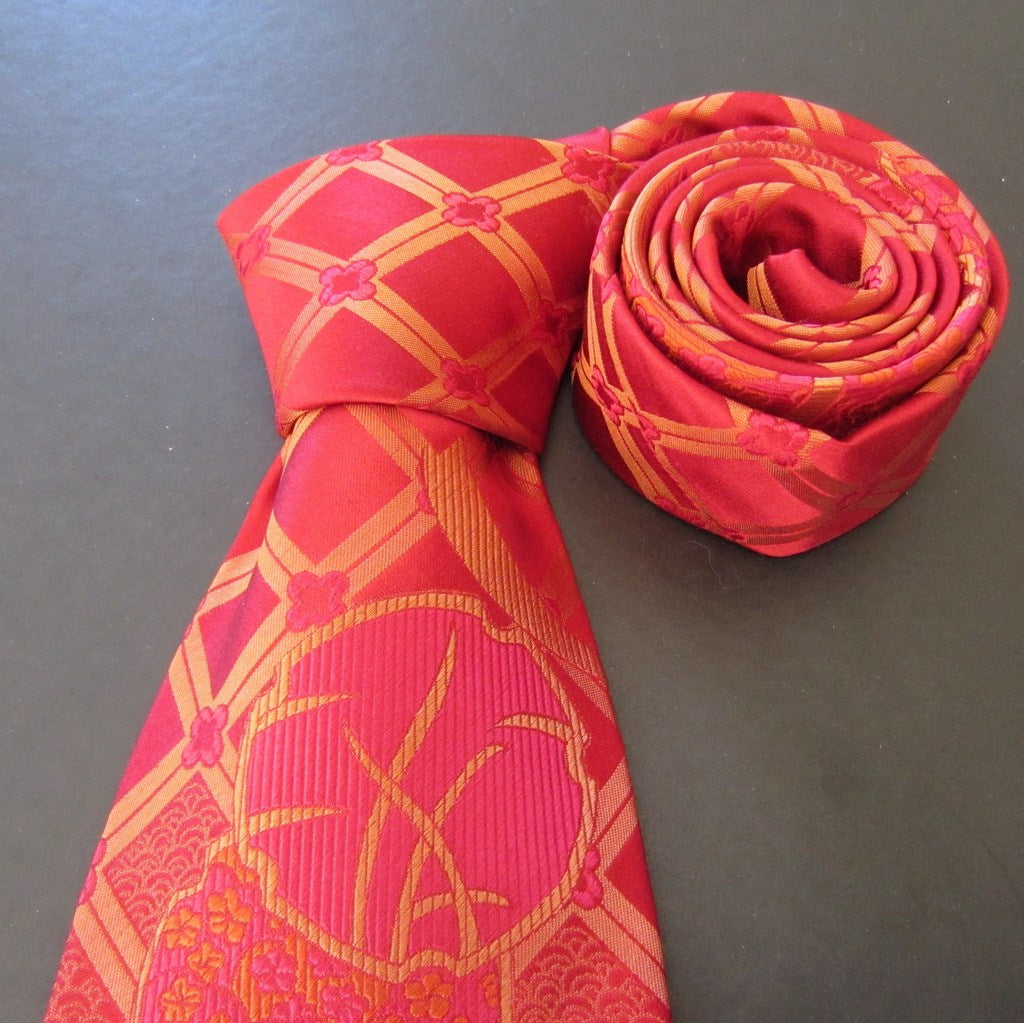 Hydrangea-Red & Gold  Silk Tie